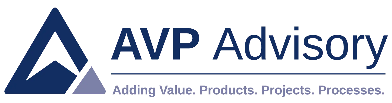 AVP Advisory – Logo mit dem Claim Adding Value. Products. Projects. Processes.